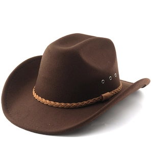 Deep brown felt western cowboy hat with woven band and metal side eyelets