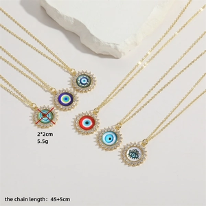 Minimalist evil eye pendant choker necklace in various colors with zircon details