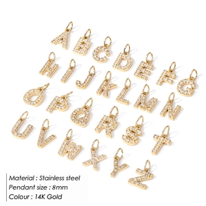 Set of 26 14K gold plated stainless steel initial pendants with zircon accents