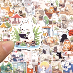 Close-up of cute cartoon animal stickers featuring cats and bears for DIY decoration