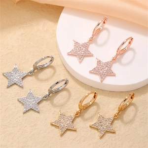Five Pointed Star Hoop Earrings Sparkling Cubic Zirconia Copper Dangle Ear Jewelry For Women Simple INS Style