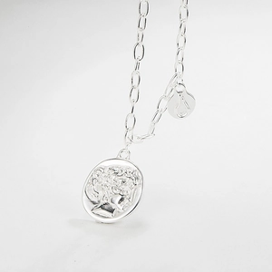 Vintage silver 925 sterling necklace with Medusa coin pendant and chunky chain link