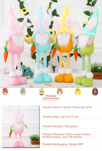 Detailed size and material specs for Easter standing gnome plush with telescopic legs