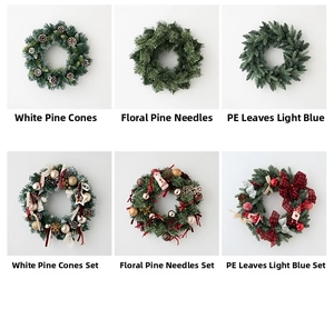 Detailed grid of six assorted Christmas wreaths with pine cones and decorative PE needles