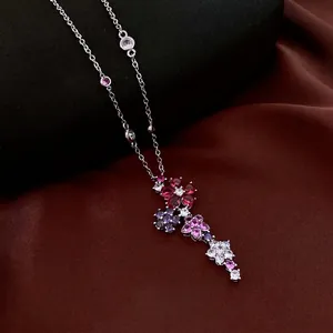 Flower Pendant Necklace Copper With Multi Color Zircon Tassel Clavicle Chain Fashion Jewelry For Women
