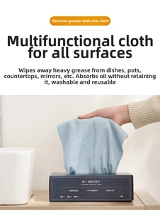 Detail of blue microfiber cloth being pulled from a box on a clean kitchen counter