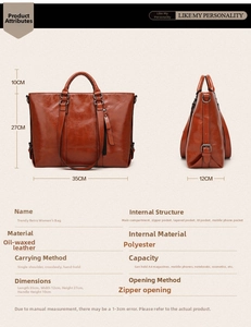 Specifiche dettagliate sulle dimensioni per la borsa vintage in pelle cerata marrone