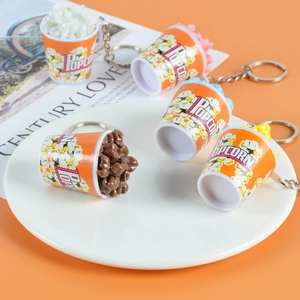 Creative realistic popcorn bucket keychain set in five colors with metal ring charms