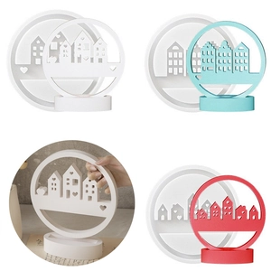 Molde De Silicona DIY Anillo De Casa De Resina Paisaje Urbano Circular Halloween Navidad Yeso Candelabro Decoración Escritorio