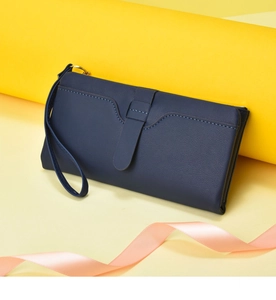 Women long wallet blue clutch bag two-fold card holder purse fashionable daily casual accessory