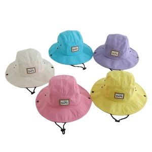 Five colors of quick-dry kids bucket hats with adjustable chin straps for sun protection