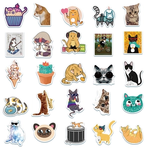 Detailed set of 25 unique cute cartoon cat stickers with waterproof vinyl finish