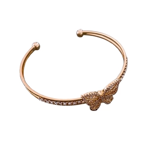 Elegant rose gold plated butterfly open bracelet with sparkling cubic zirconia crystals