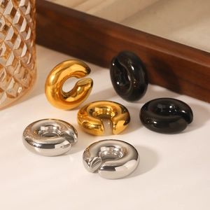Chic hollow C-shaped ear cuffs in gold, silver, and black polished stainless steel finish