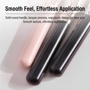 Ergonomic wooden foundation brushes with glitter black and pink lacquer finish