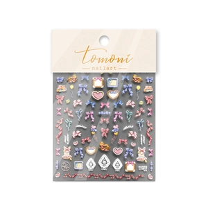 3D embossed nail art stickers featuring colorful bows and hearts in retro sweet style