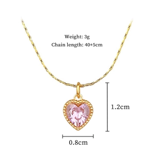 Detail view of heart pendant with pink gemstone showing dimensions and weight 3g