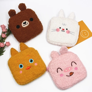 Cartoon Animal Plush Sanitary Napkin Storage Bag Portable Menstrual Pad Pouch Square Zipper Makeup Organizer For Girls