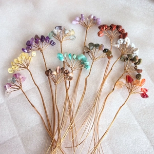 Handmade gold wire-wrapped natural crystal stone money tree bouquets in multiple colors