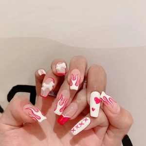 Ongles À Presser Cercueil Motif Flamme Coeur Noeud Dimensionnel Plastique Faux Ongles Style Français