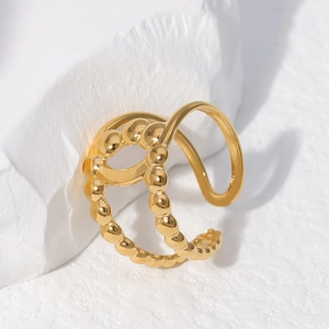 Anello in acciaio al titanio dorato a doppio strato regolabile da donna stile elegante