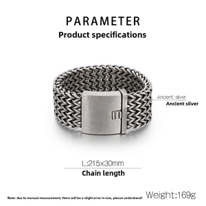 Detaillierte Parameteransicht des 30mm Vintage-Gliedarmbands in Antiksilber für Herren