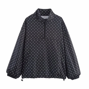 Veste Femme À Pois Avec Demi Fermeture Éclair Polyester Col Montant Ourlet À Cordon Réglable Décontracté Coupe-Vent