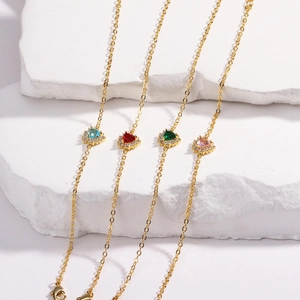 Bracelets coeur en zircon doré avec pierres précieuses bleues rouges vertes et roses