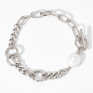 Silbernes Edelstahl-Kettenarmband mit natürlicher weißer Perle und Vintage OT-Verschluss
