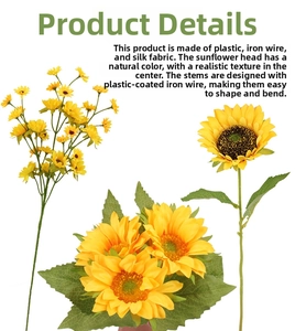 Detail of silk sunflower petals and flexible stems with realistic natural texture