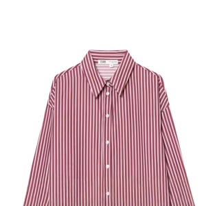 Classic red and white striped cotton poplin shirt with a button-down collar design