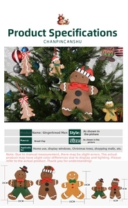 Size guide for bread clay gingerbread man ornaments showing various dimensions for Christmas
