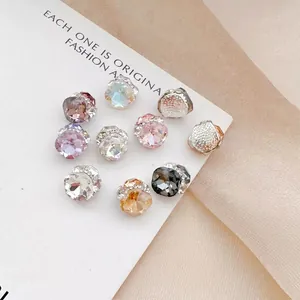 Multi-faceted square crystal nail art charms with sparkling micro-pave rhinestone edges