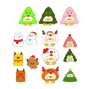 Set of 12 cute Christmas cartoon animal miniatures featuring snowman and reindeer