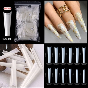 Detailed size chart for 504pcs extra long flat French nail tips with measurements