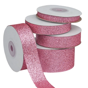 Pink glitter polyester ribbon roll for Christmas gift box and cake decoration