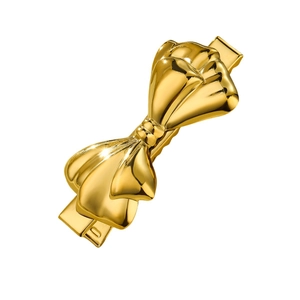 Elegant gold metal bow hair clip with polished mirror finish on a clean white background