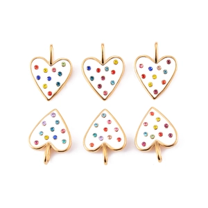 Colorful rhinestone heart and spade charms with white enamel in gold finish