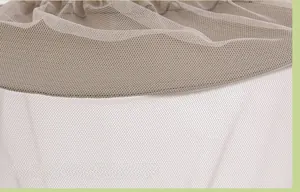 Close-up of beige mosquito netting fabric with fine hexagonal mesh for sun protection