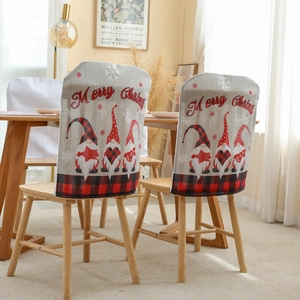 Grey Christmas chair cover with Merry Christmas text and festive gnomes patterns