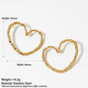 Textured gold heart earrings in 316 stainless steel with a modern hammered lava surface