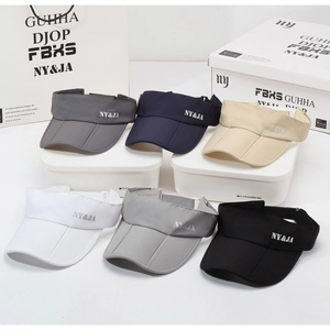 Detailed view of six-color sports sun visors with breathable fabric and NY&JA logo