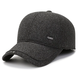 Men's wool texture baseball cap in charcoal gray with warm lining for autumn and winter
