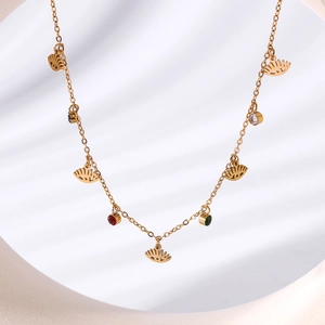 Collana in acciaio inossidabile placcato oro 18K con agate colorate e pendenti a forma di occhio