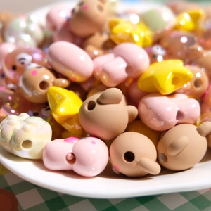 Colorful resin cartoon bear bunny and star beads for DIY jewelry making and phone chains