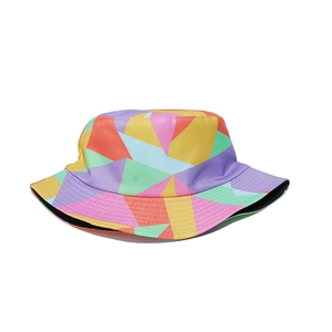 Women's reversible rainbow geometric bucket hat with colorful diamond pattern