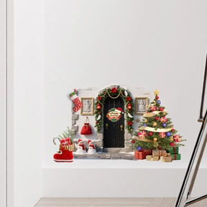3D Christmas wall decals featuring Santa, tree, and snowman for holiday home decoration