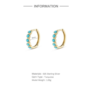 Detail view of 925 sterling silver turquoise earrings with 9mm inner diameter specs