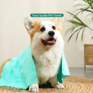 Serviette Absorbante pour Animaux en PVA Faux Chamois Serviette de Bain Douce à Séchage Rapide pour Chiens Chats Avec Étui