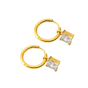 Elegant gold titanium hoops with square clear cubic zirconia pendants for women